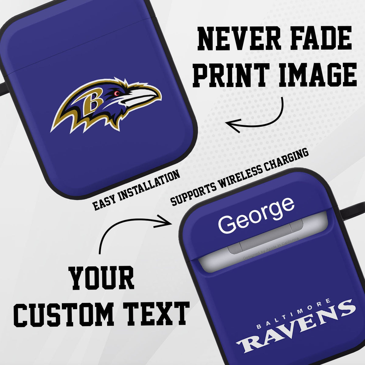Baltimore Ravens HDX Custom Name Case Cover for Apple AirPods Gen 1 &amp; 2