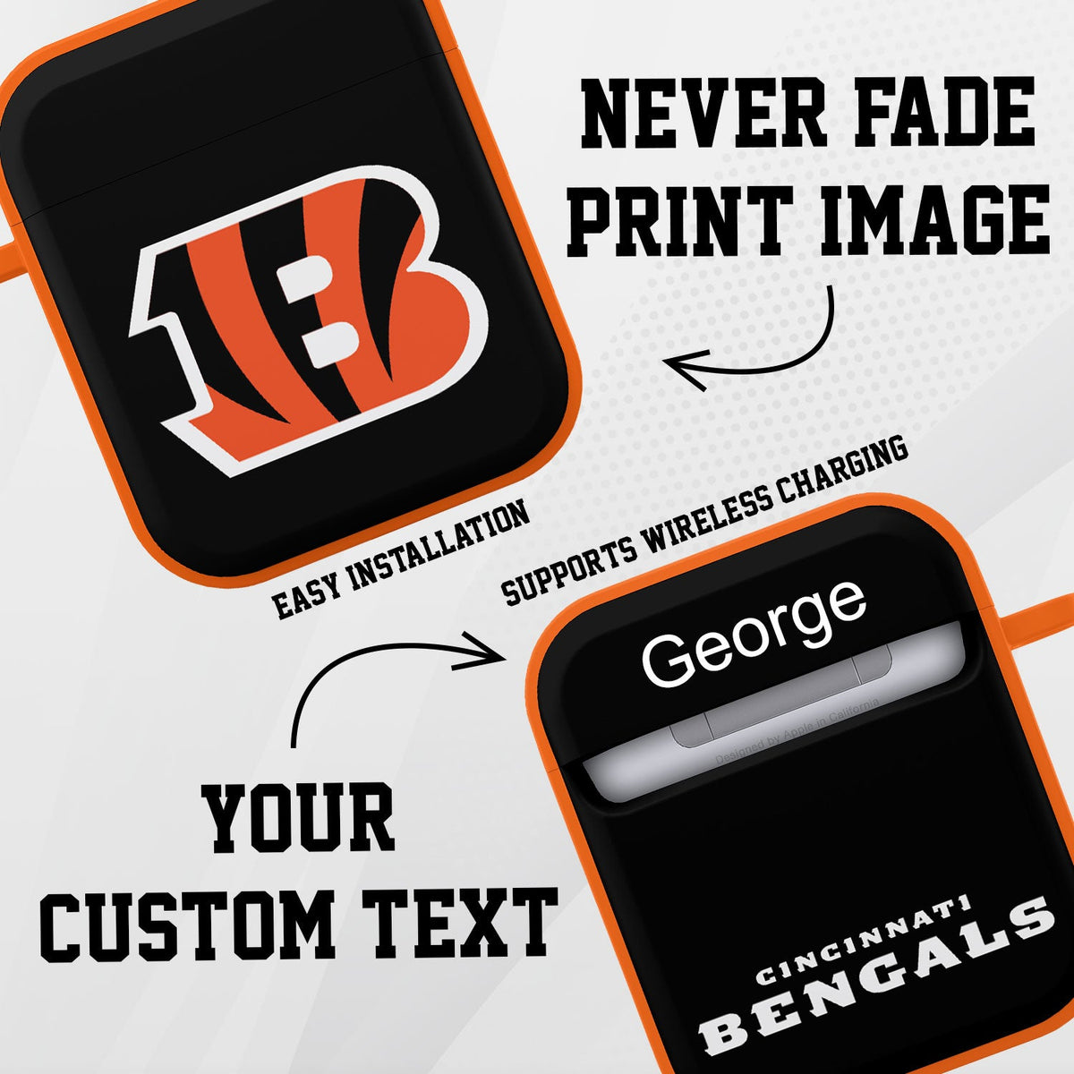 Cincinnati Bengals HDX Custom Name Case Cover for Apple AirPods Gen 1 &amp; 2
