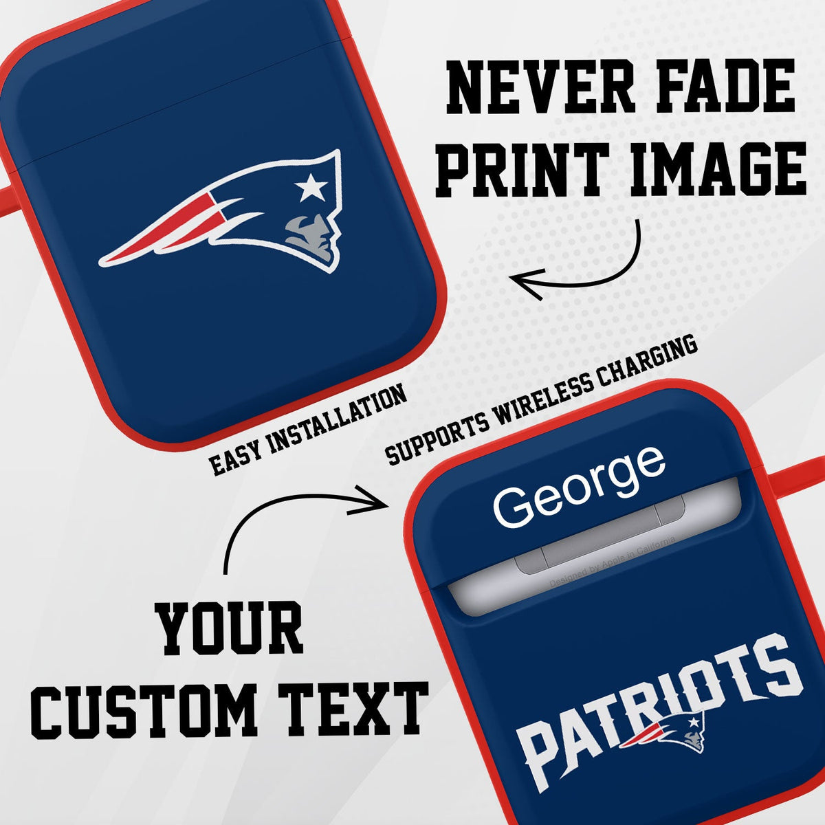 New England Patriots HDX Custom Name Case Cover for Apple AirPods Gen 1 &amp; 2