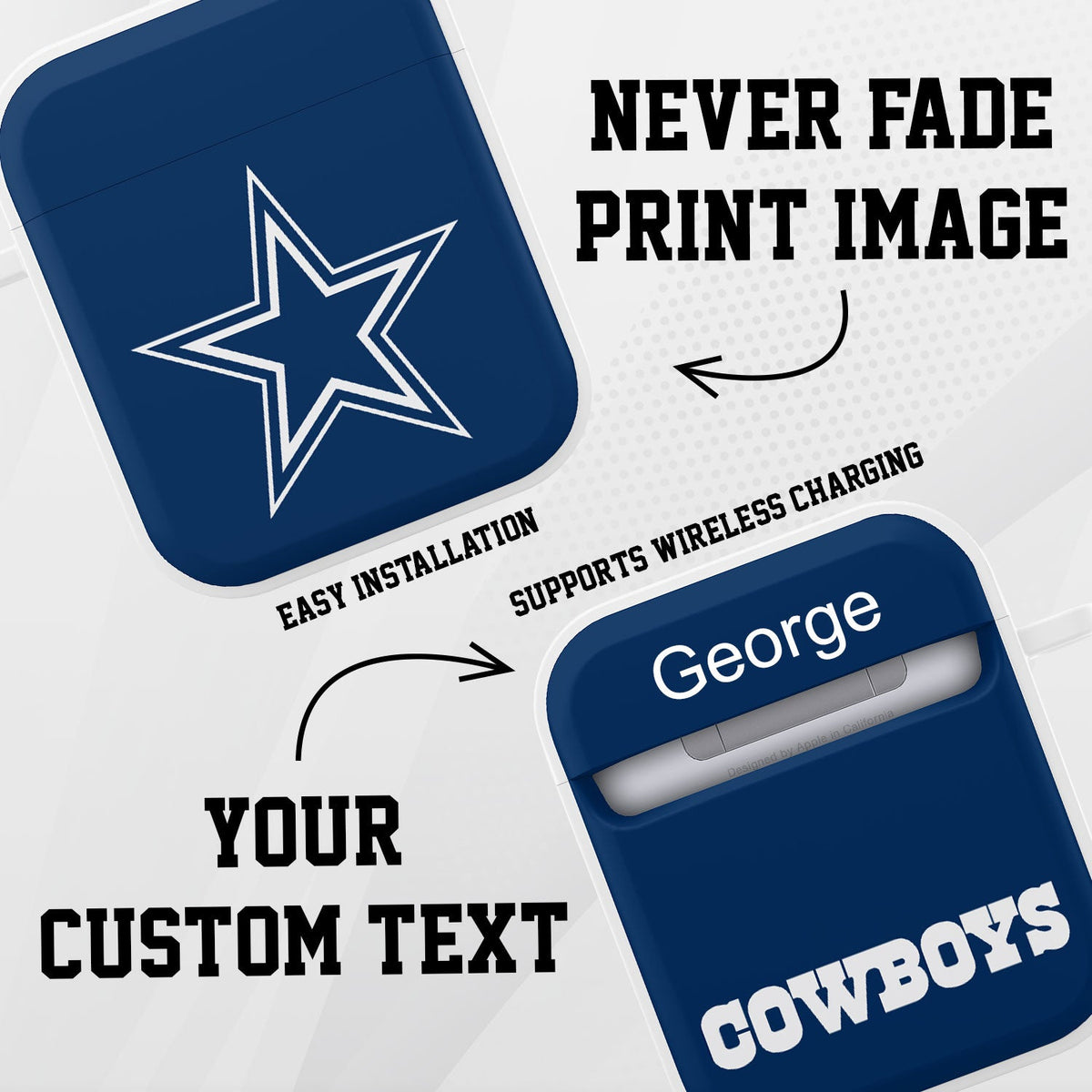 Dallas Cowboys HDX Custom Name Case Cover for Apple AirPods Gen 1 &amp; 2