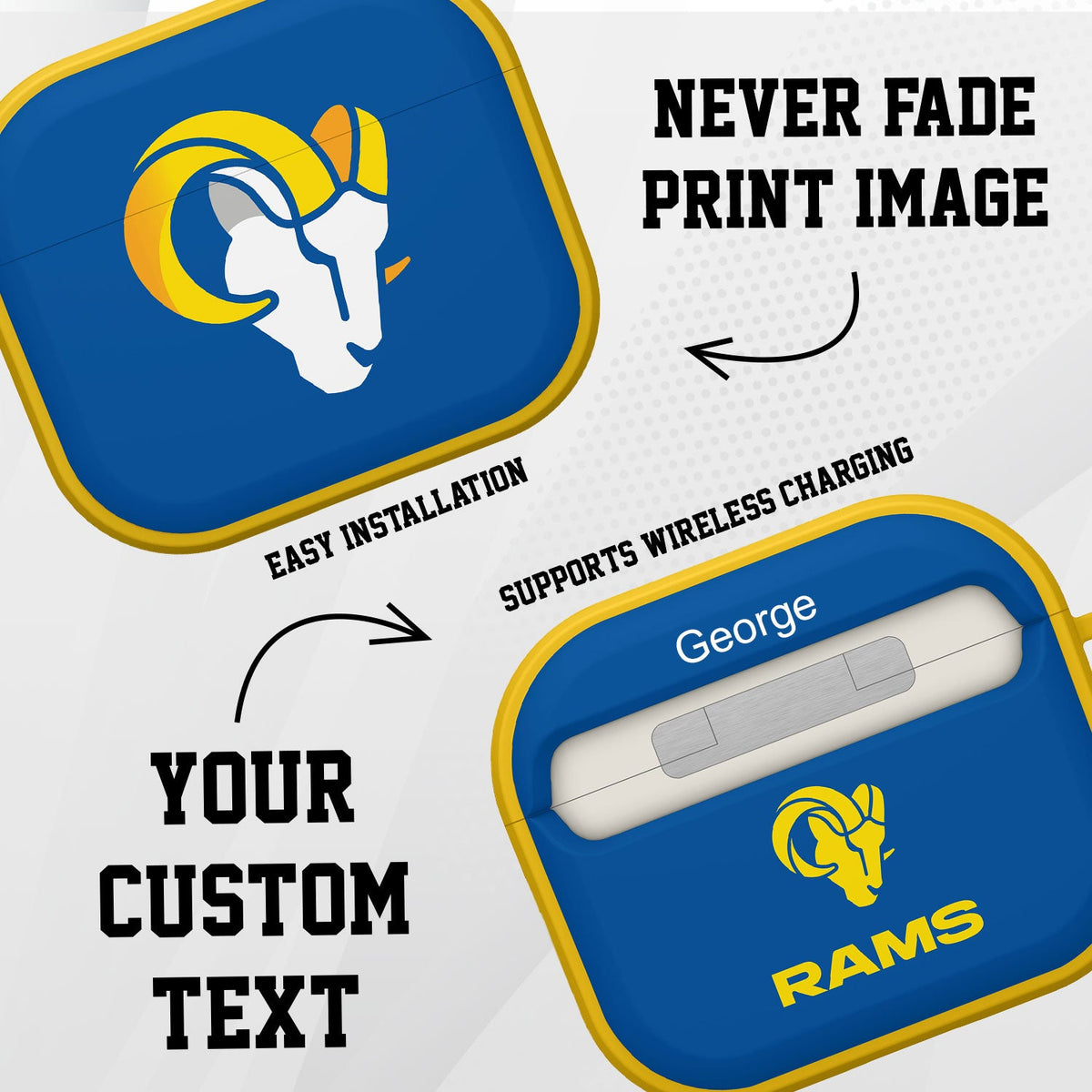 Los Angeles Rams HDX Custom Name Case Cover for Apple AirPods Gen 3