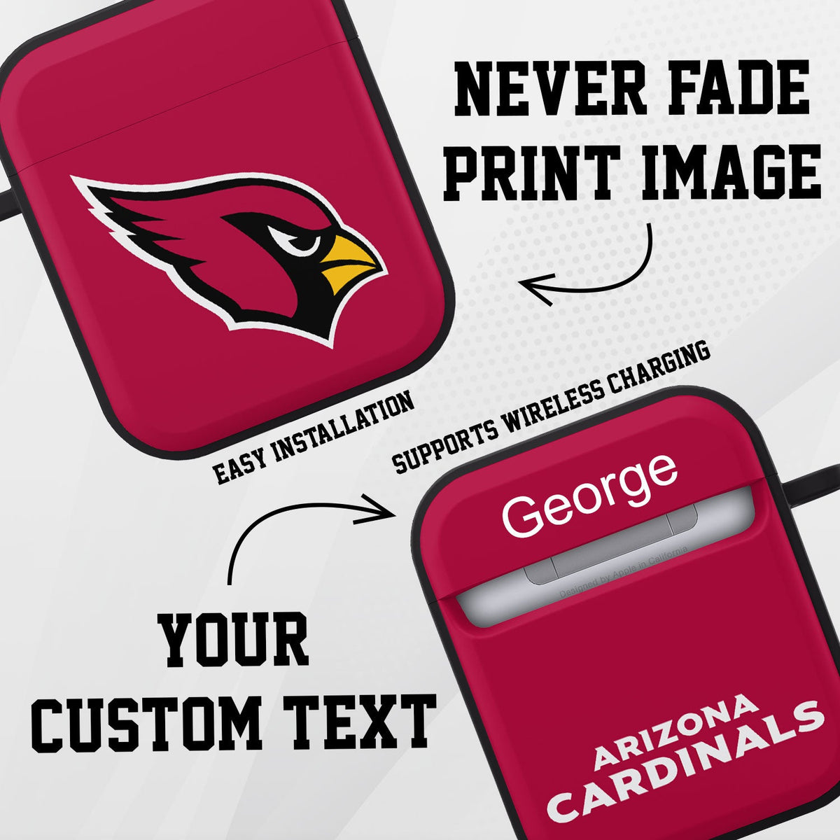 Arizona Cardinals HDX Custom Name Case Cover for Apple AirPods Gen 1 &amp; 2