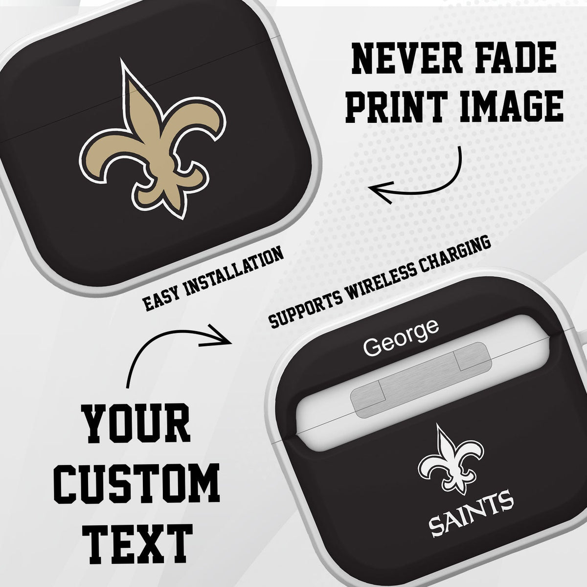 New Orleans Saints HDX Custom Name Case Cover for Apple AirPods Gen 3