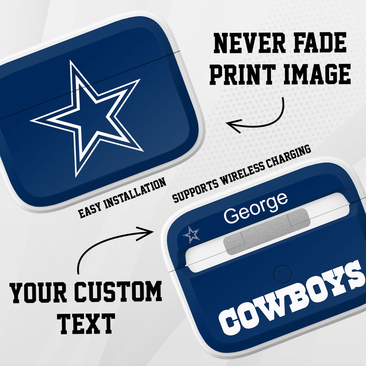 Dallas Cowboys HDX Custom Name Apple AirPods Pro 1 &amp; 2 Case Cover (Classic)