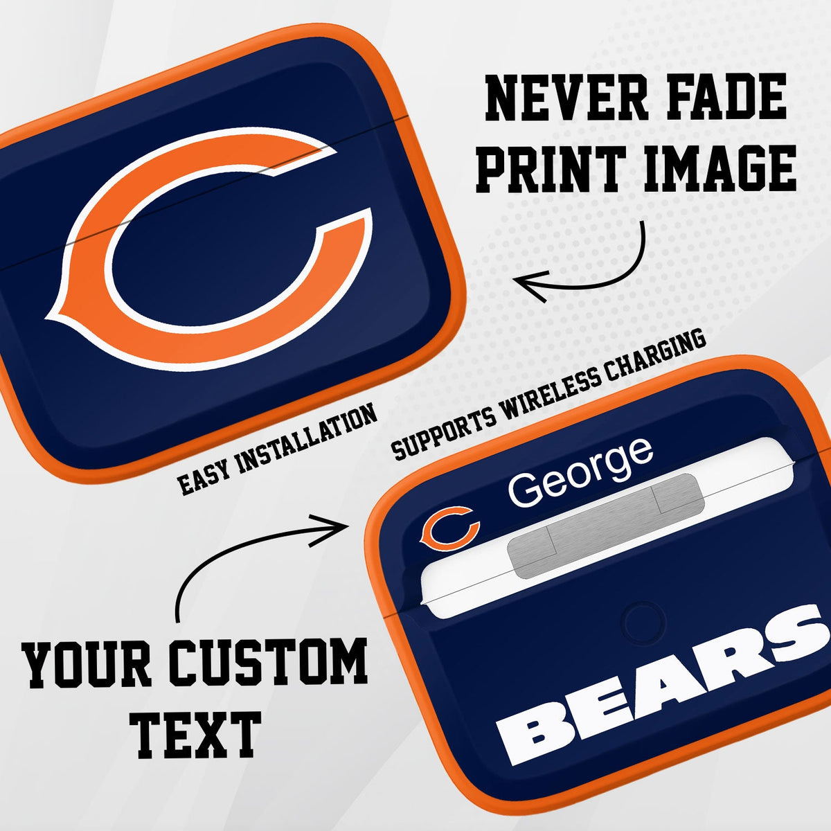 Chicago Bears HDX Custom Name Apple AirPods Pro 1 &amp; 2 Case Cover (Classic)
