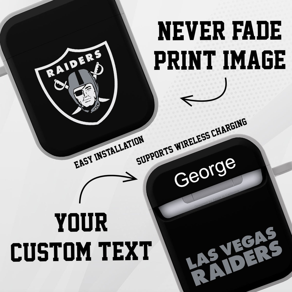 Las Vegas Raiders HDX Custom Name Case Cover for Apple AirPods Gen 1 &amp; 2