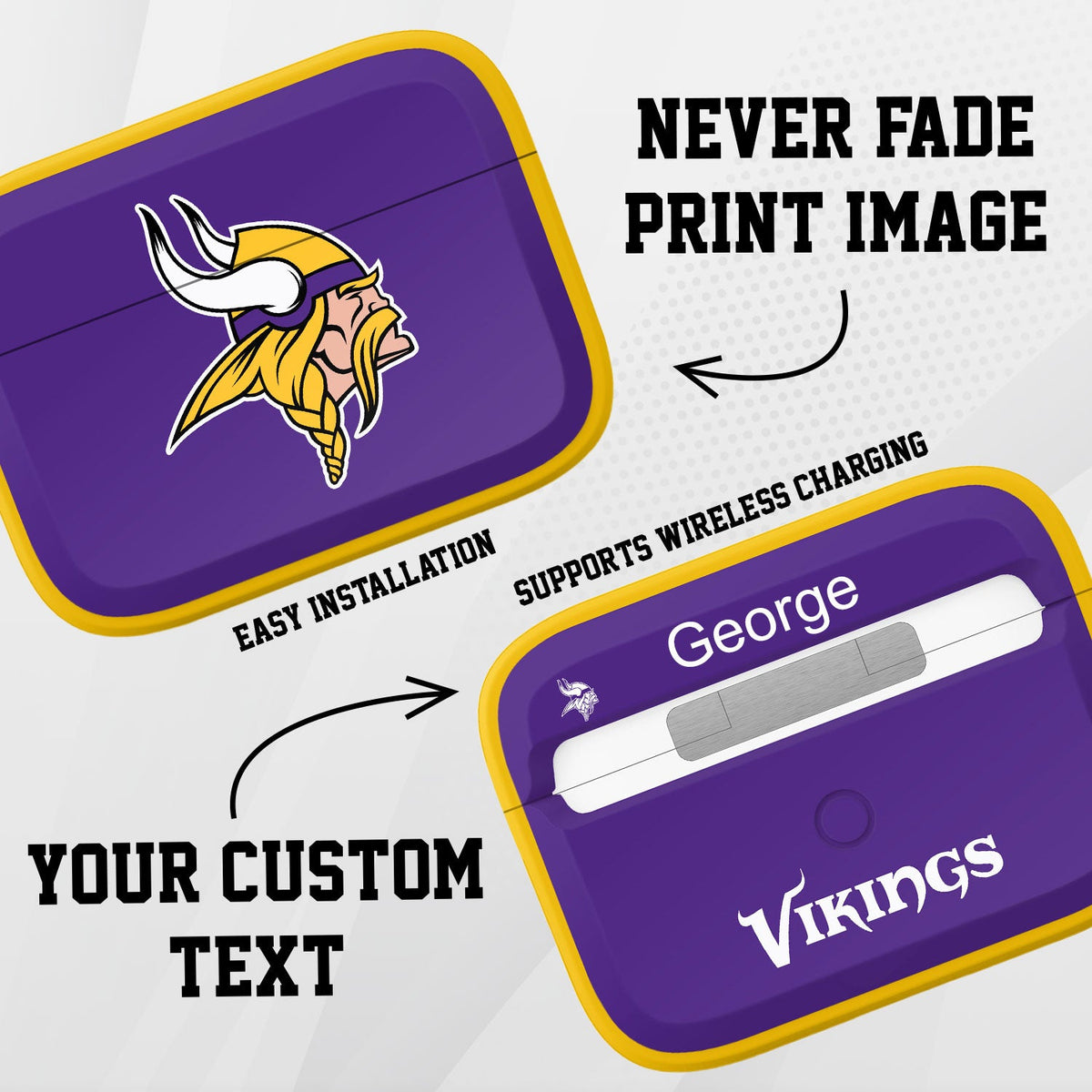 Minnesota Vikings HDX Custom Name Apple AirPods Pro 1 &amp; 2 Case Cover (Classic)