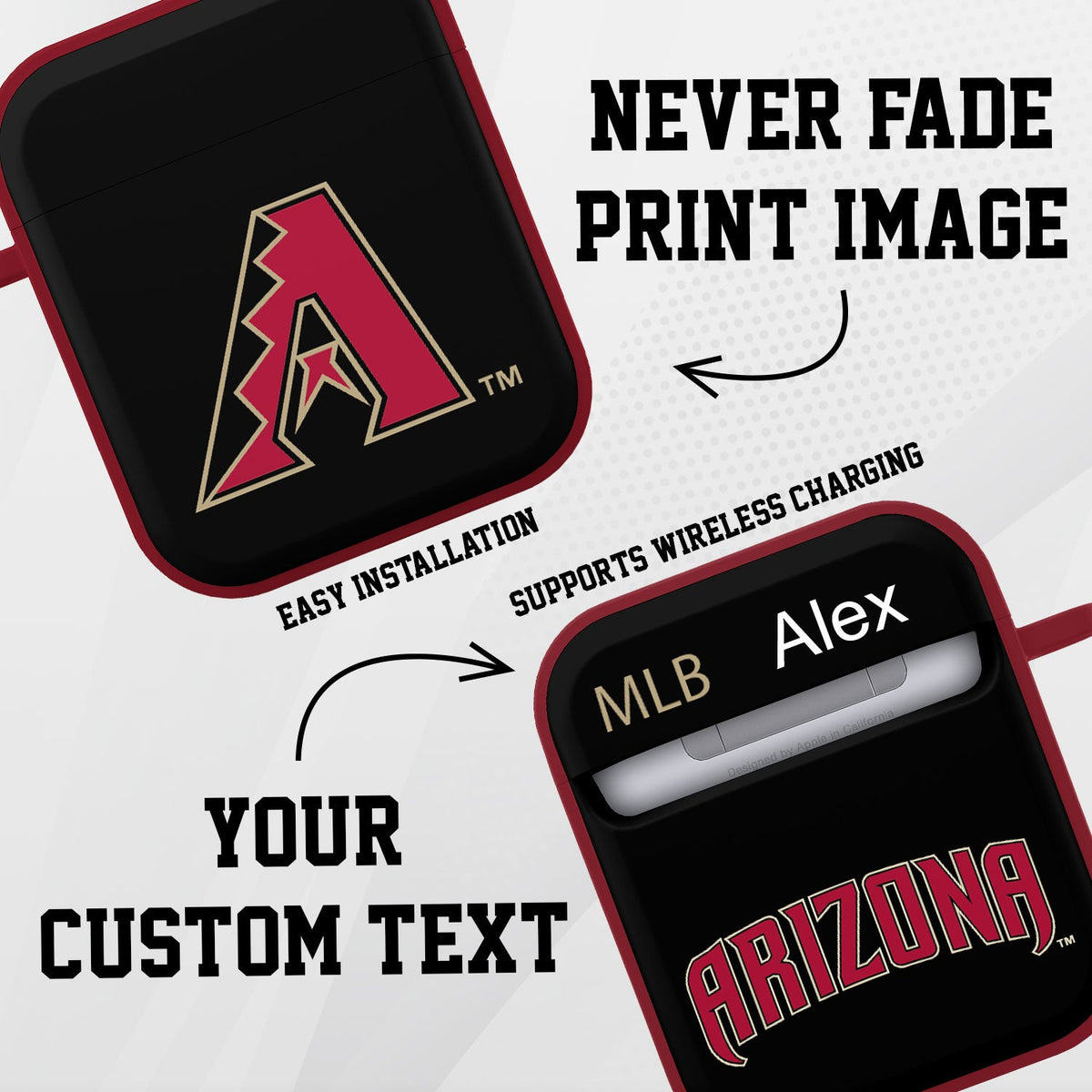 Arizona Diamondbacks HDX Custom Name Case Cover Compatible with Apple AirPods Gen 1 &amp; 2