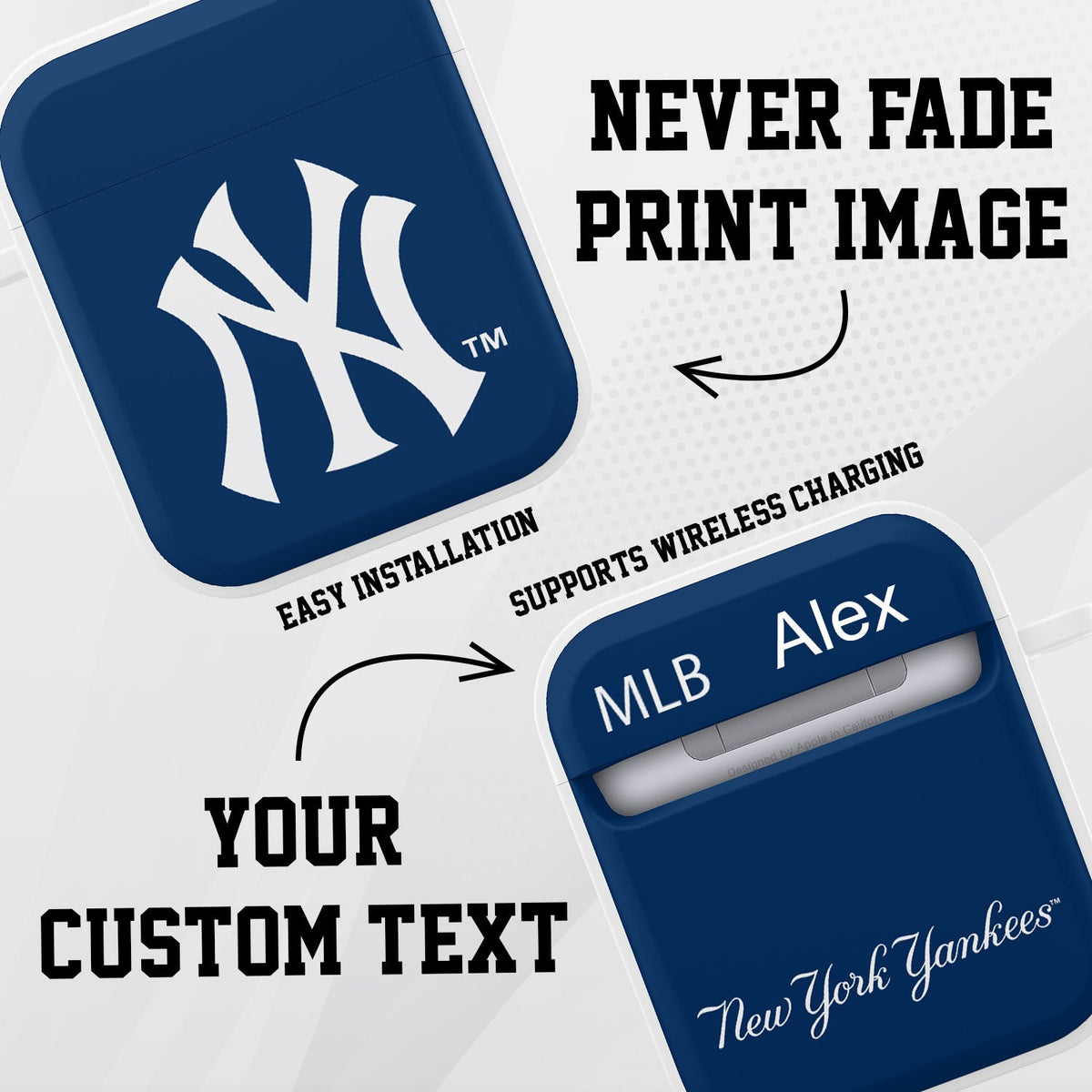 New York Yankees HDX Custom Name Case Cover Compatible with Apple AirPods Gen 1 &amp; 2