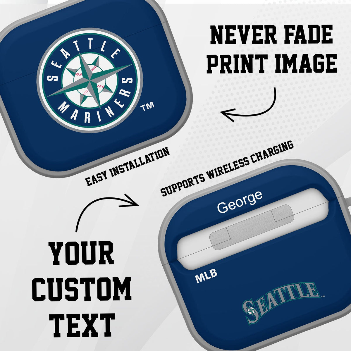 Seattle Mariners HDX Custom Name Case Cover Compatible with Apple AirPods Gen 3