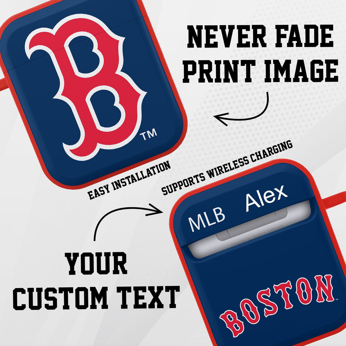 Boston Red Sox HDX Custom Name Case Cover Compatible with Apple AirPods Gen 1 &amp; 2