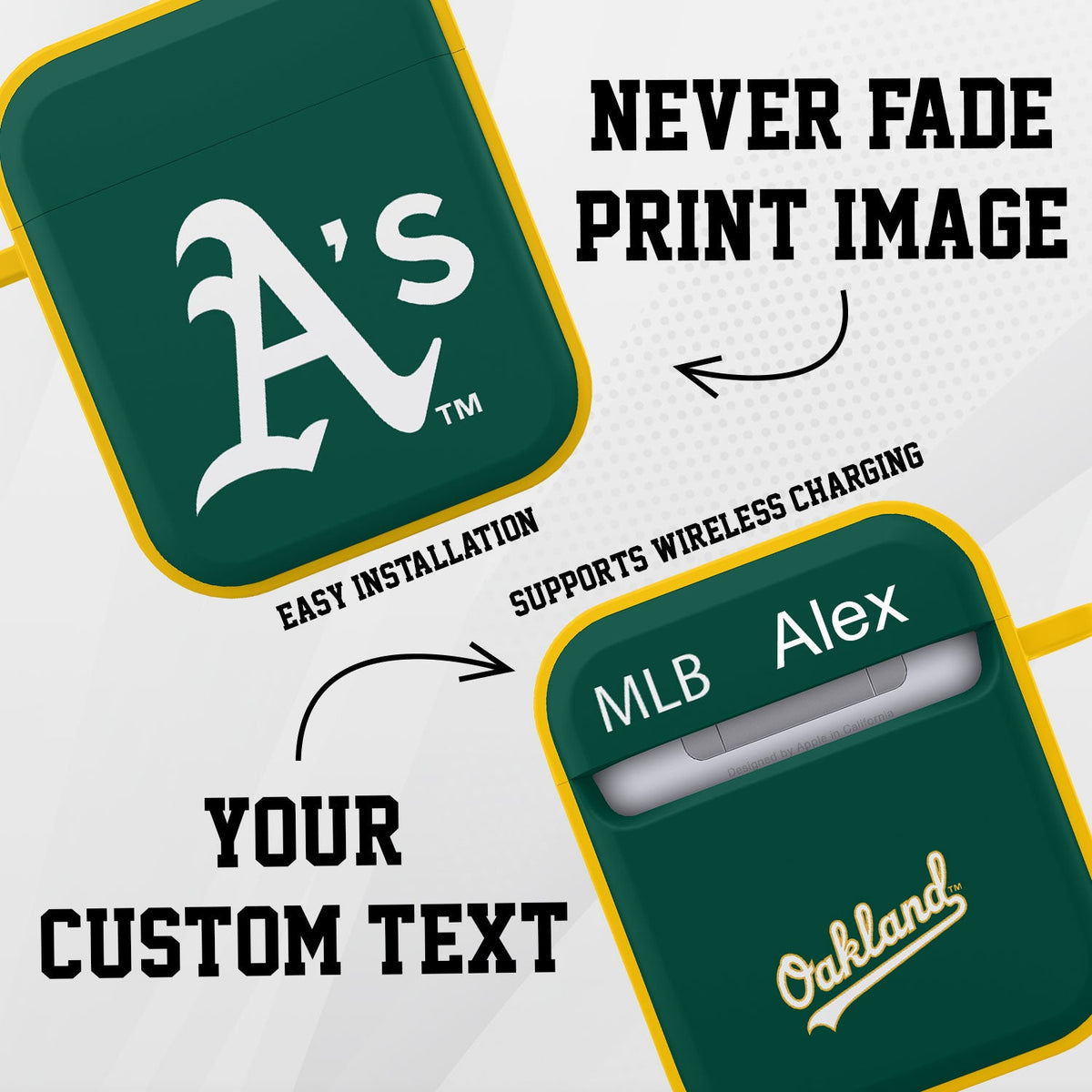 Oakland Athletics HDX Custom Name Case Cover Compatible with Apple AirPods Gen 1 &amp; 2