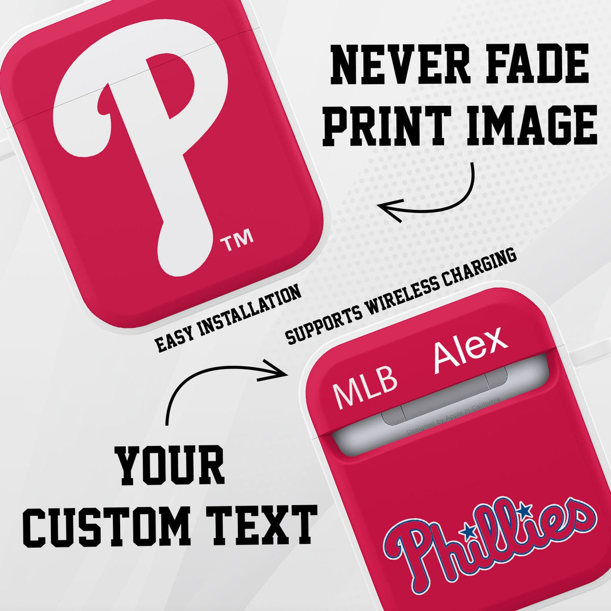 Philadelphia Phillies HDX Custom Name Case Cover Compatible with Apple AirPods Gen 1 &amp; 2