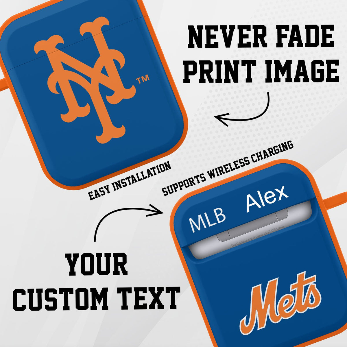 New York Mets HDX Custom Name Case Cover Compatible with Apple AirPods Gen 1 &amp; 2