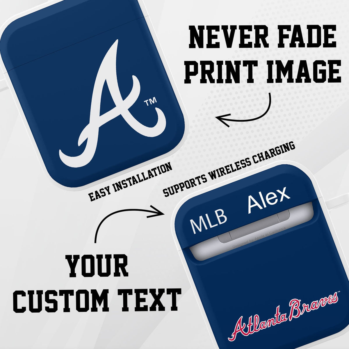 Atlanta Braves HDX Custom Name Case Cover Compatible with Apple AirPods Gen 1 &amp; 2