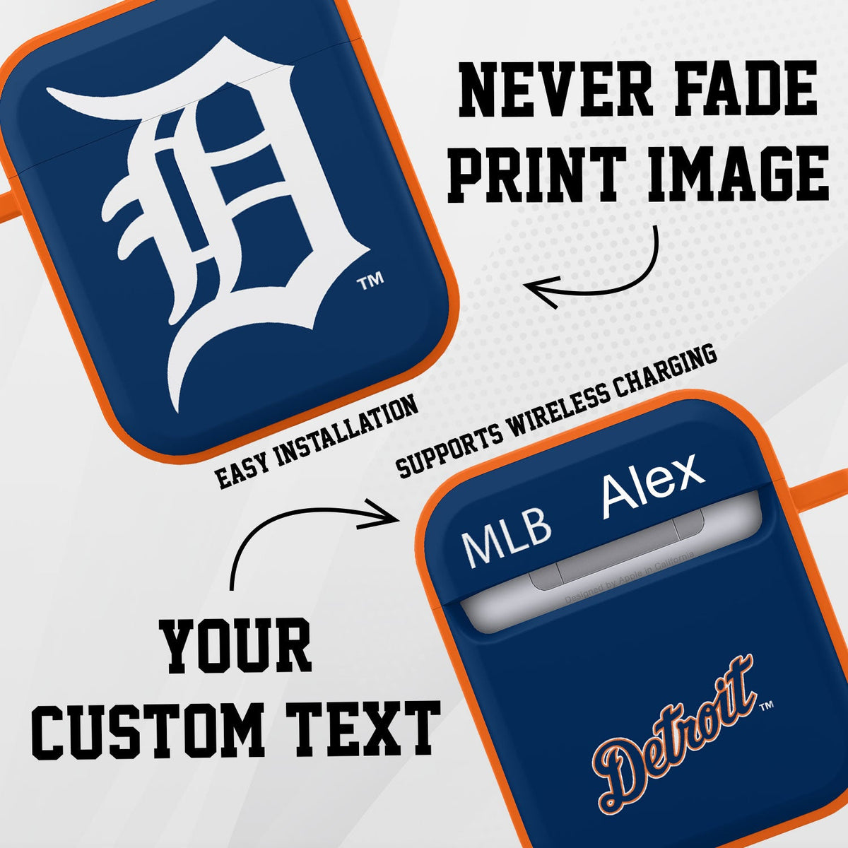 Detroit Tigers HDX Custom Name Case Cover Compatible with Apple AirPods Gen 1 &amp; 2
