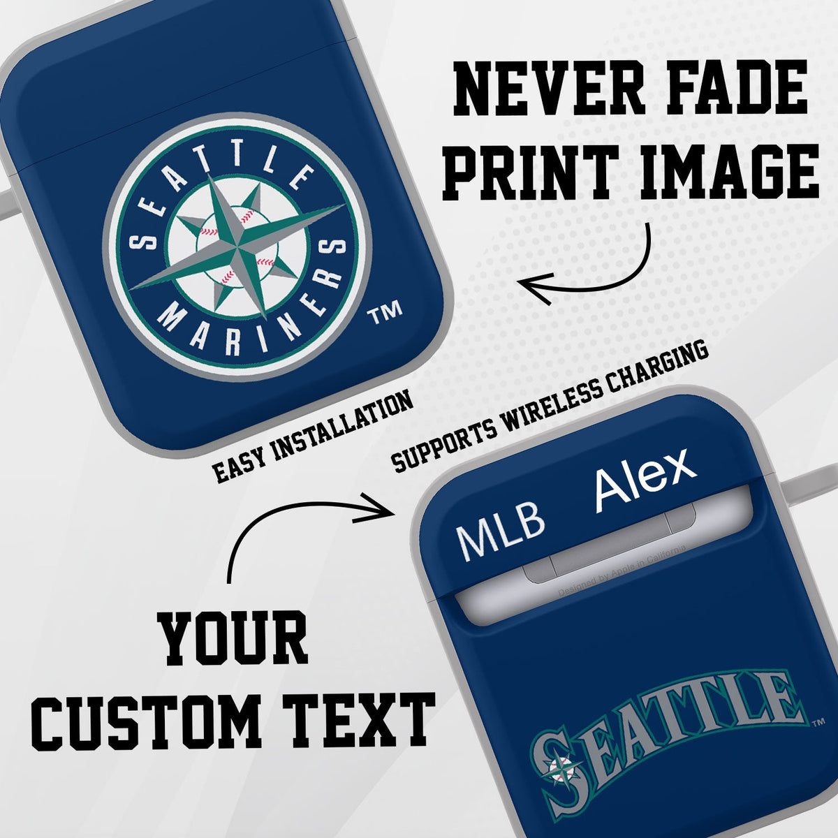 Seattle Mariners HDX Custom Name Case Cover Compatible with Apple AirPods Gen 1 &amp; 2