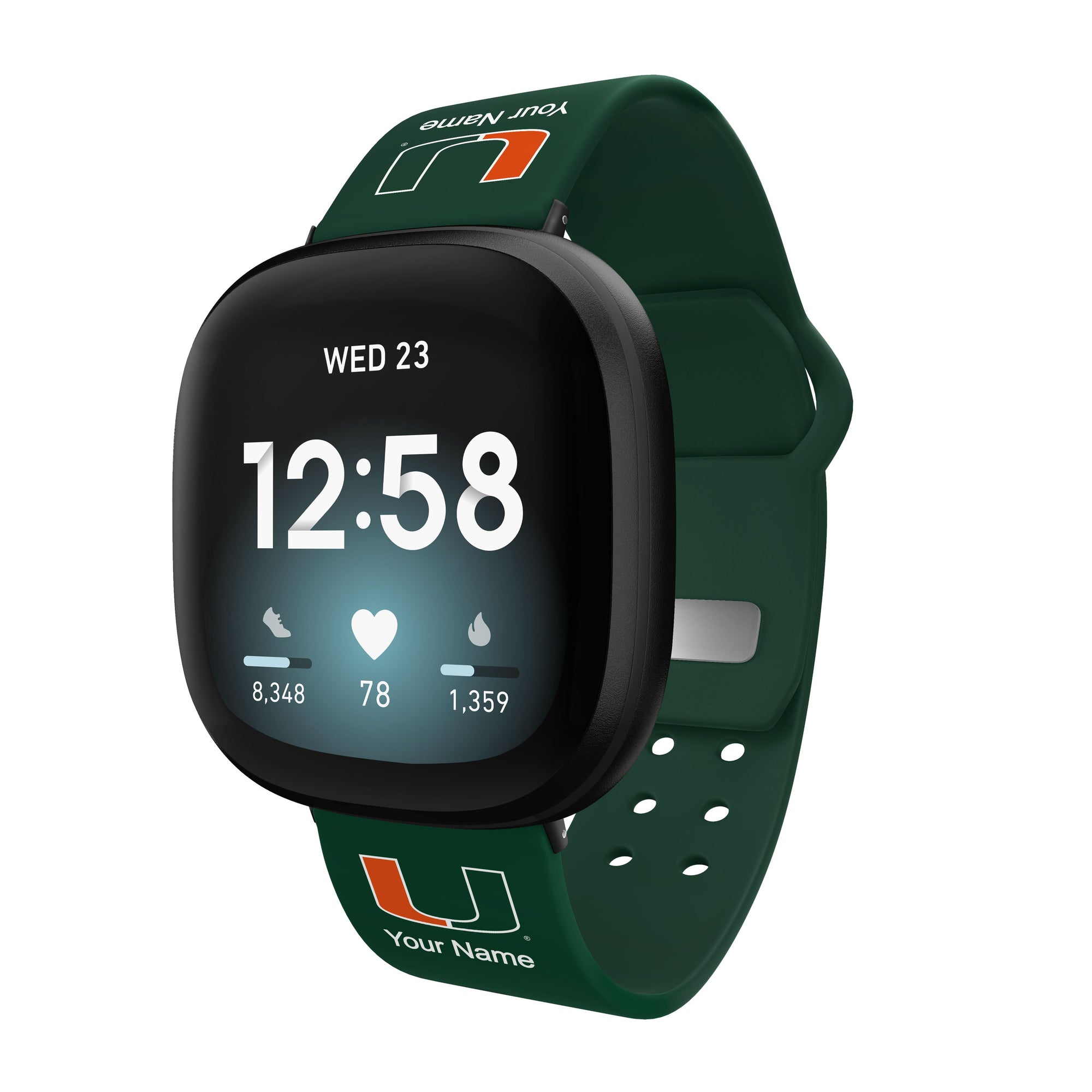 Miami Hurricanes Custom Name HD FitBit Versa 3 & Sense Watch Band