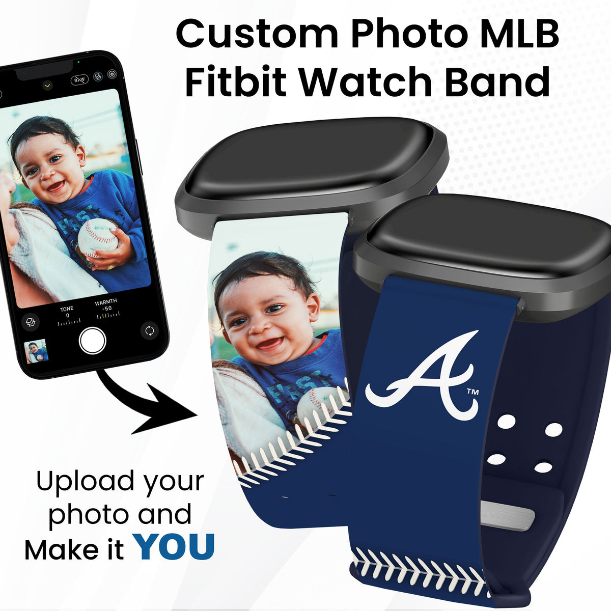 Atlanta Braves Custom Photo HD Fitbit Versa 3 &amp; Sense Band