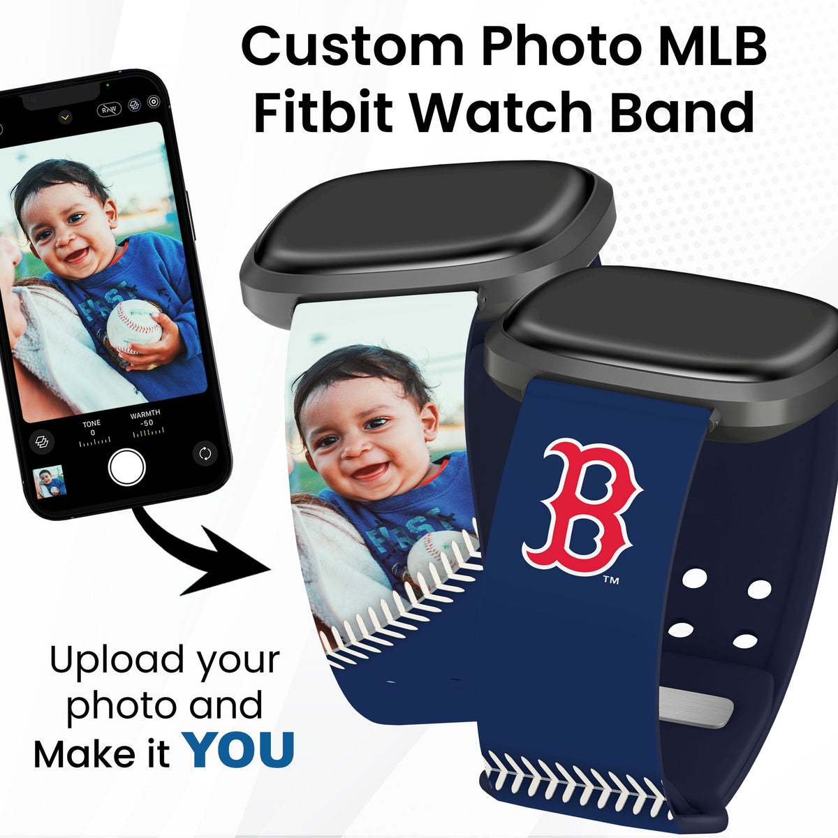 Boston Red Sox Custom Photo HD Fitbit Versa 3 &amp; Sense Band