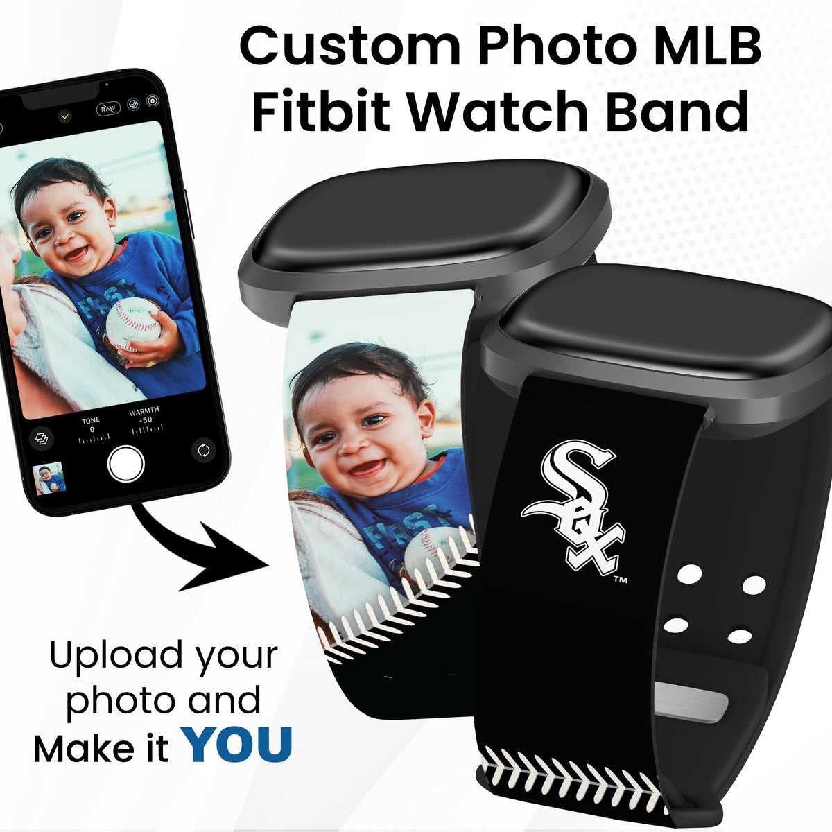 Chicago White Sox Custom Photo HD Fitbit Versa 3 &amp; Sense Band