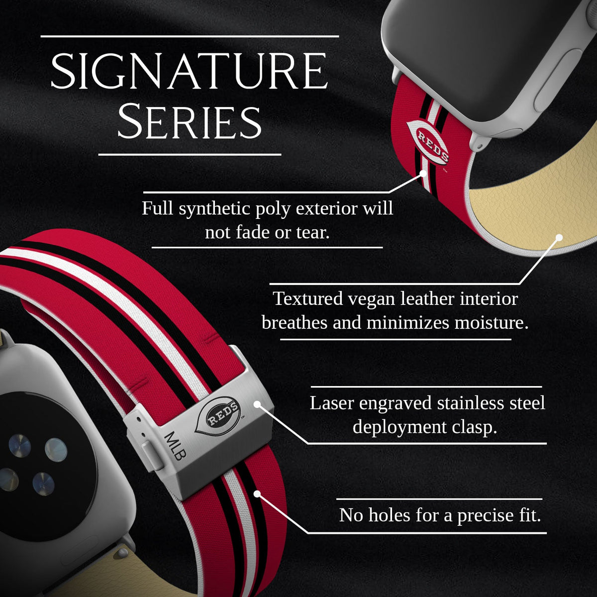 Game Time Cincinnati Reds Signature Series Apple Watch Band With Engraved Buckle