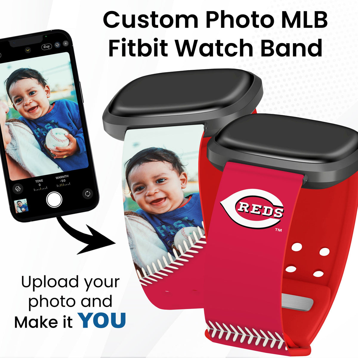 Cincinnati Reds Custom Photo HD Fitbit Versa 3 &amp; Sense Band