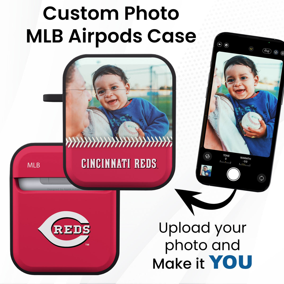 Cincinnati Reds Custom Photo HDX Apple AirPods Gen 1 &amp; 2 Case Cover
