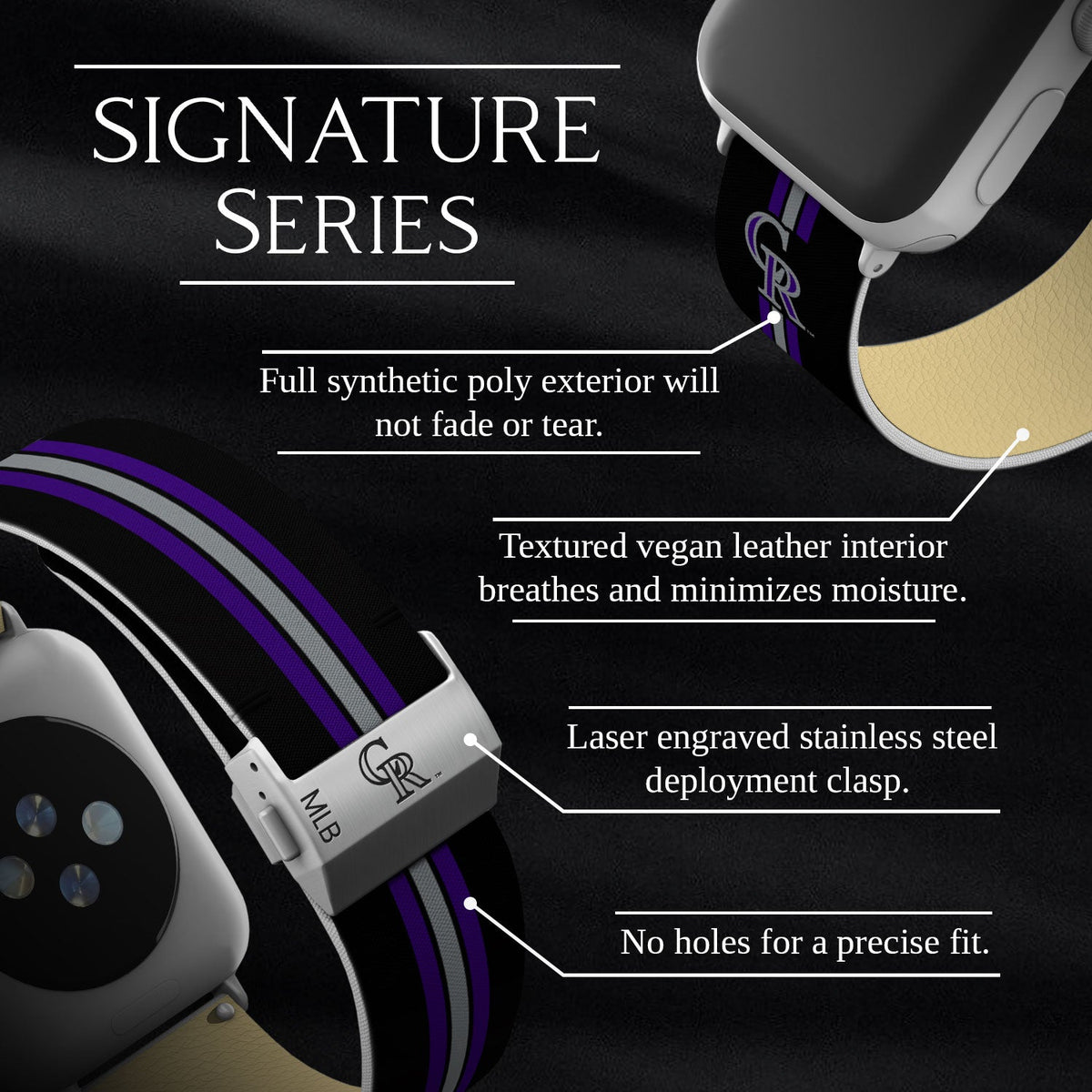 Game Time Colorado Rockies Signature Series Watch Band With Engraved Buckle