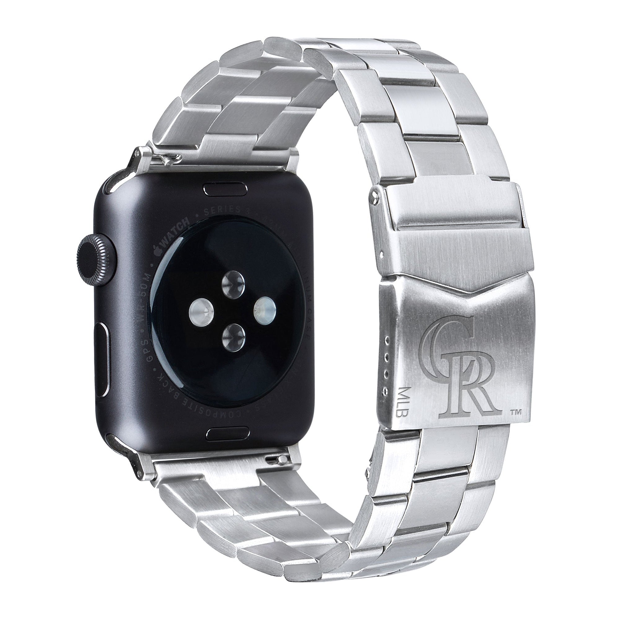 Colorado Rockies Stainless Steel Link Style Apple Watch Band - Game Time