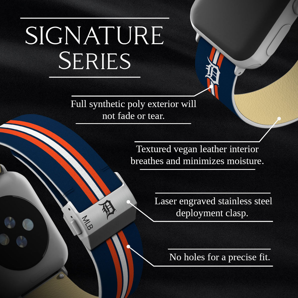 Game Time Detroit Tigers Signature Series Apple Watch Band With Engraved Buckle