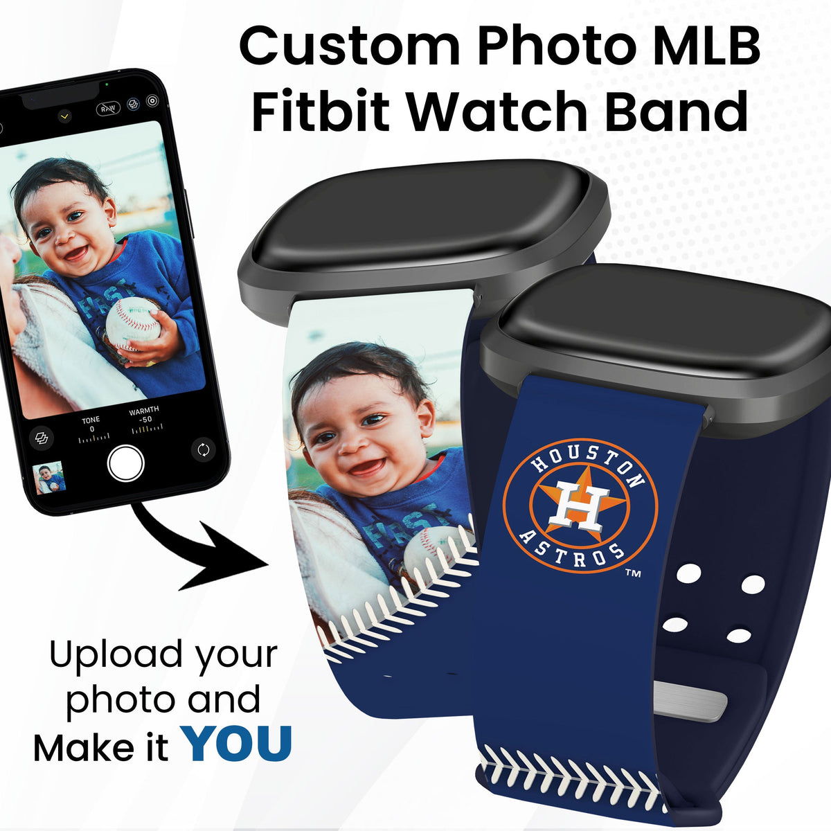 Houston Astros Custom Photo HD Fitbit Versa 3 &amp; Sense Band