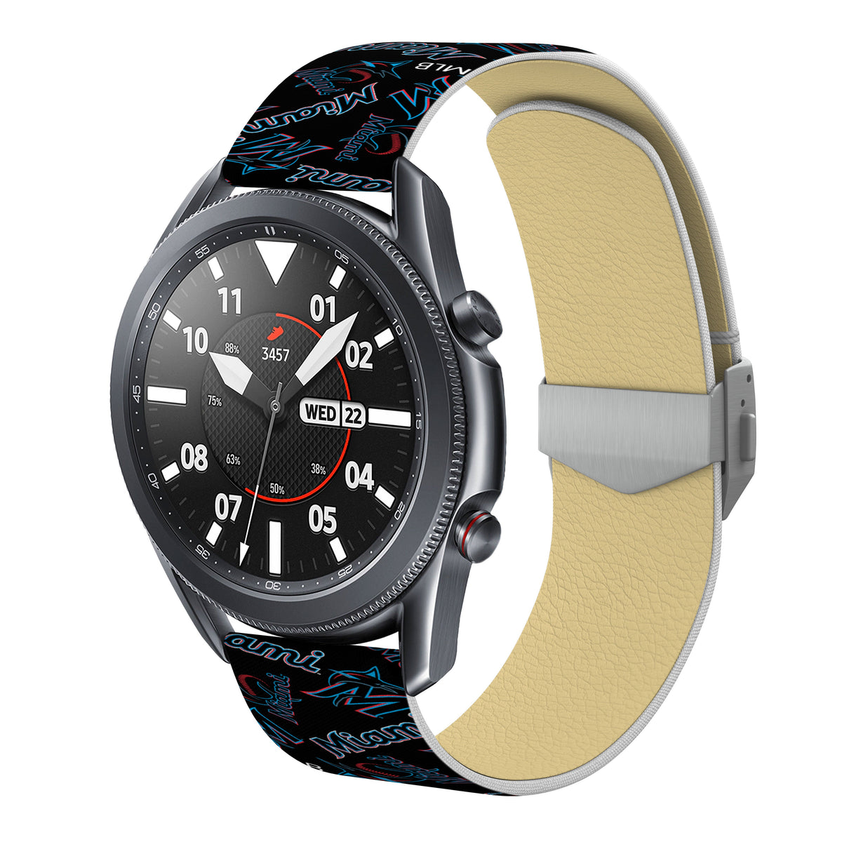 Miami Marlins Full Print Quick Change Watch Band With Engraved Buckle - Game Time