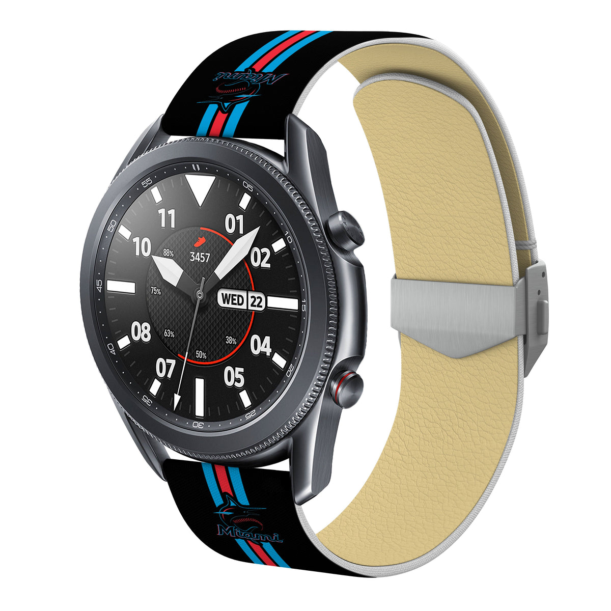 Miami Marlins Full Print Quick Change Watch Band With Engraved Buckle - Game Time