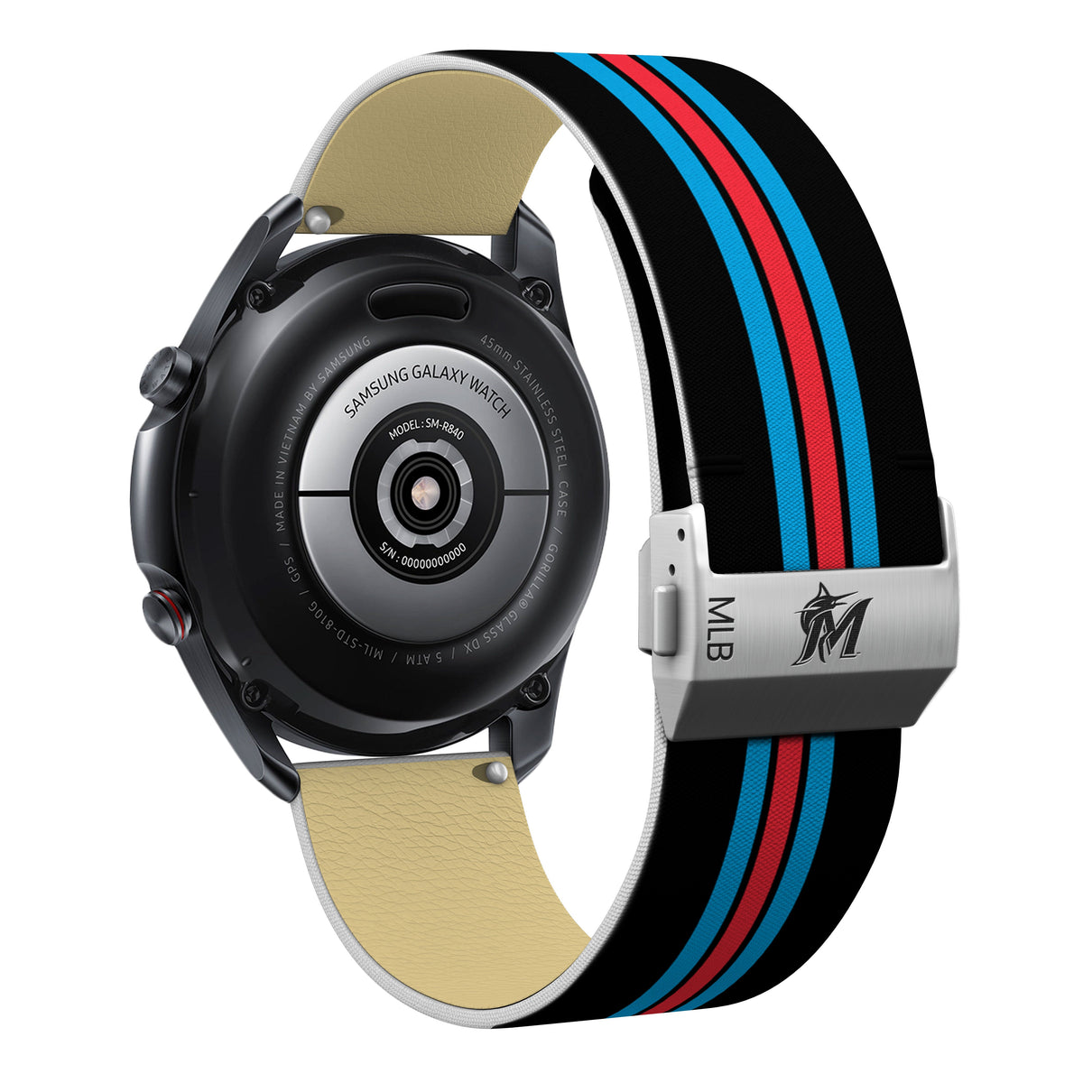 Miami Marlins Full Print Quick Change Watch Band With Engraved Buckle - Game Time