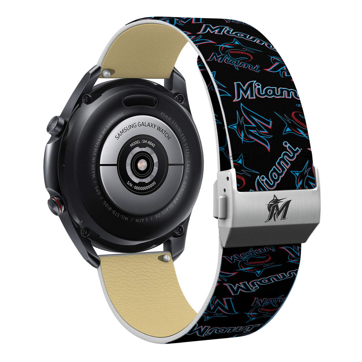 Miami Marlins Full Print Quick Change Watch Band With Engraved Buckle - Game Time