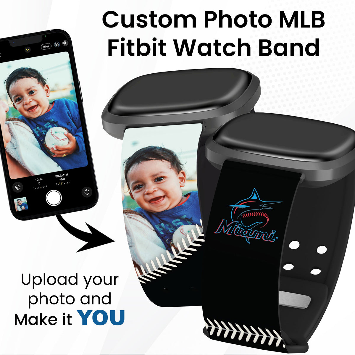 Miami Marlins Custom Photo HD Fitbit Versa 3 &amp; Sense Band