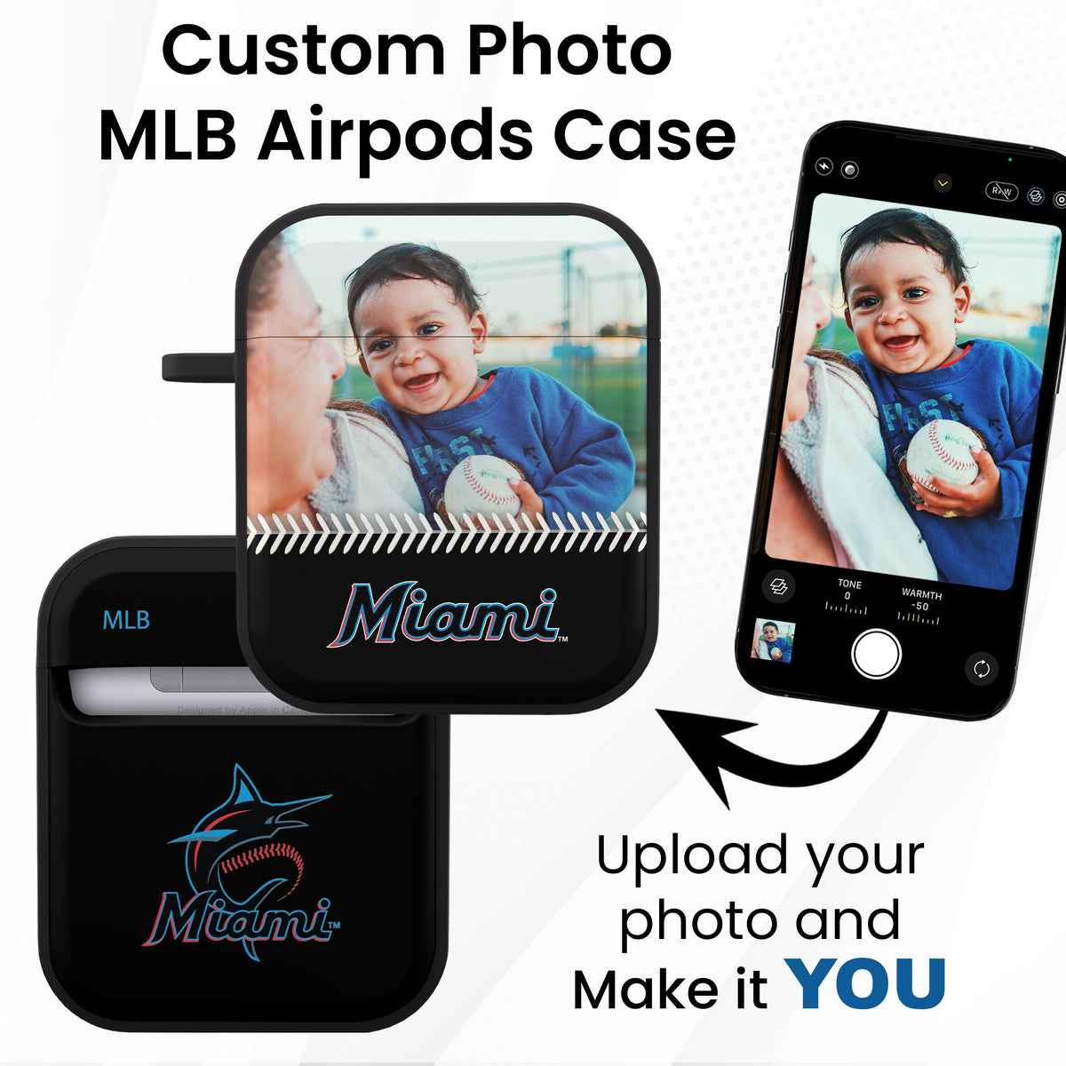Miami Marlins Custom Photo HDX Apple AirPods Gen 1 &amp; 2 Case Cover