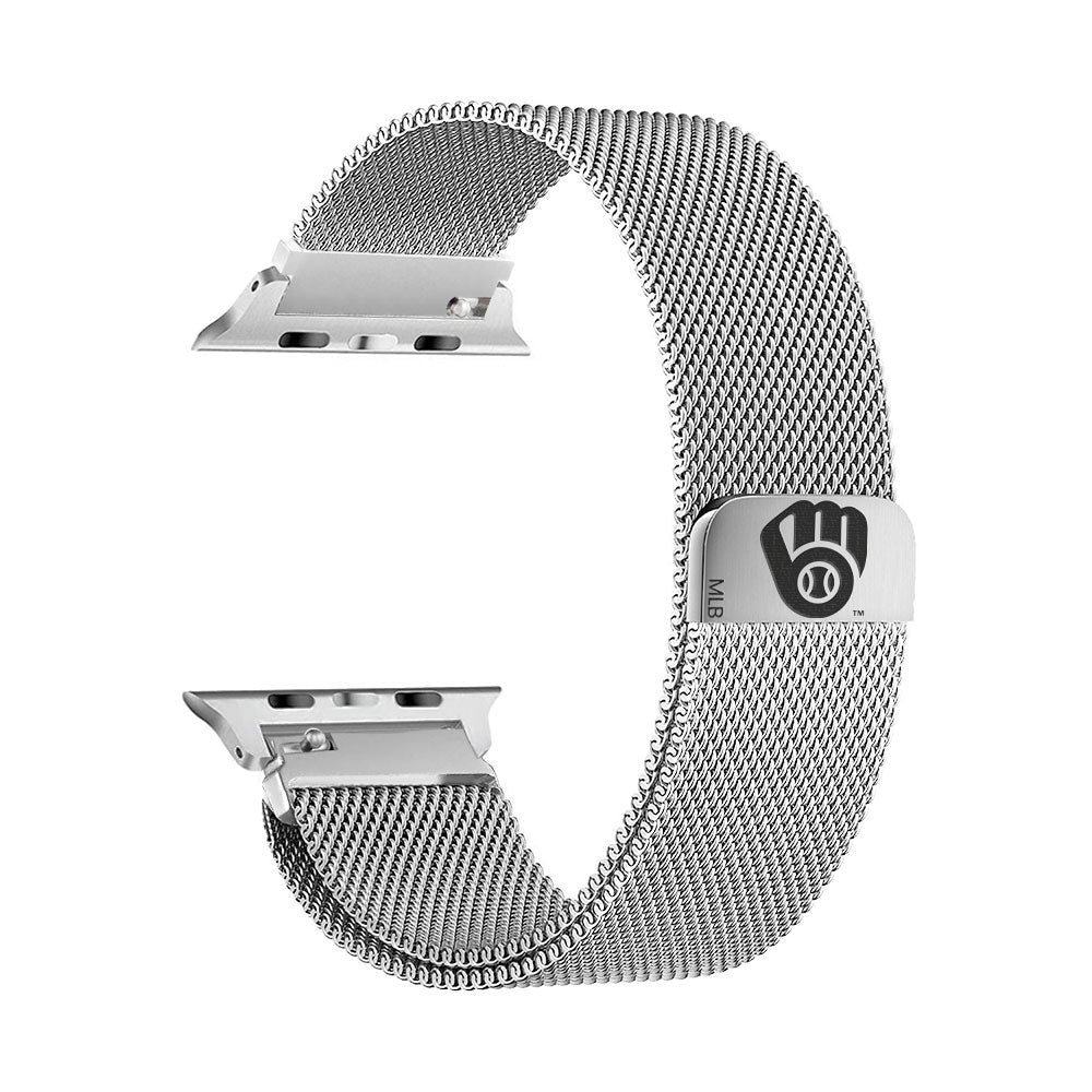 Milwaukee Brewers Stainless Steel Apple Watch Band - Game Time