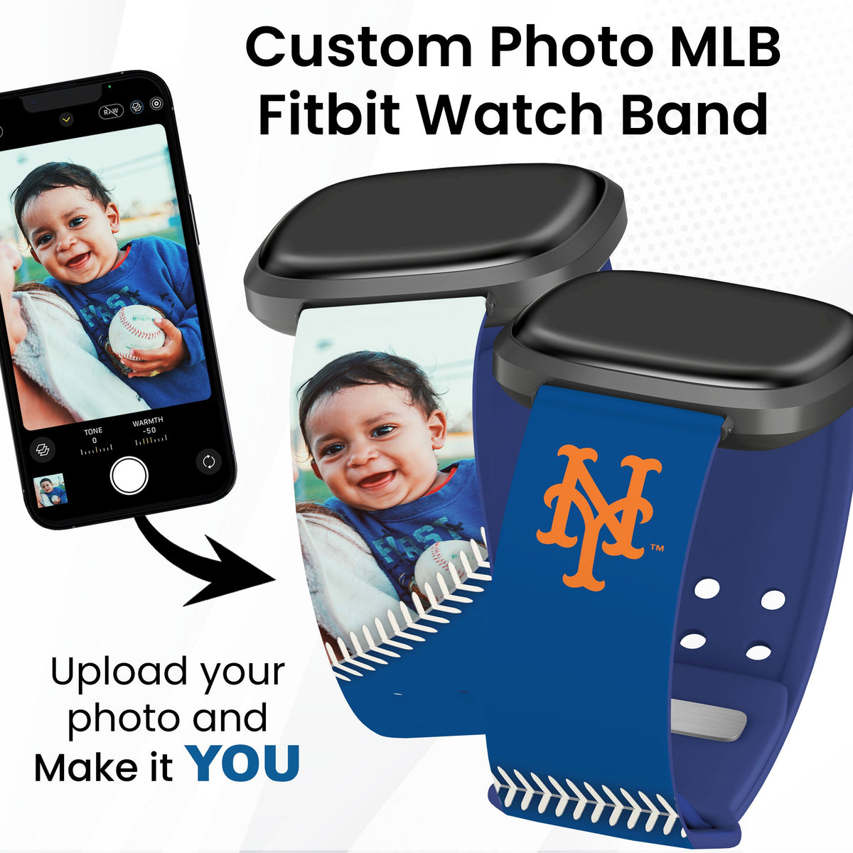 New York Mets Custom Photo HD Fitbit Versa 3 &amp; Sense Band