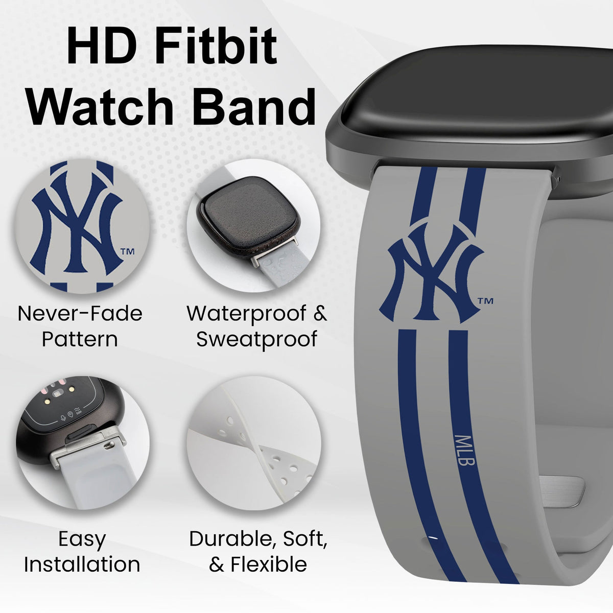 New York Yankees HD Fitbit Versa 3 &amp; Sense Watch Band