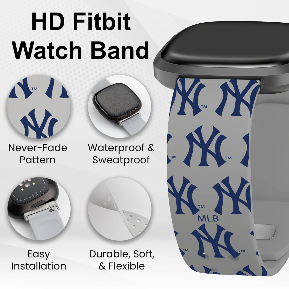 New York Yankees HD Fitbit Versa 3 &amp; Sense Watch Band