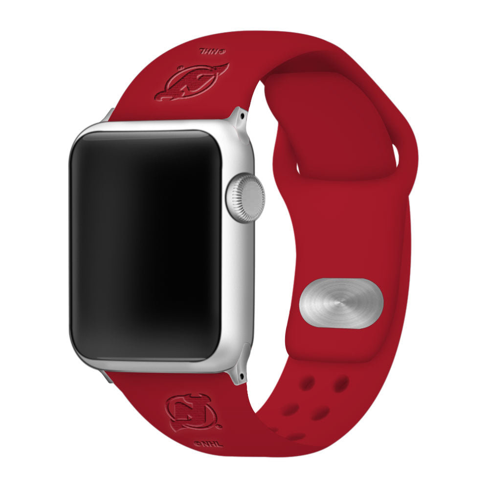 New Jersey Devils Engraved Silicone &#39;Slim&#39; Apple Watch Band