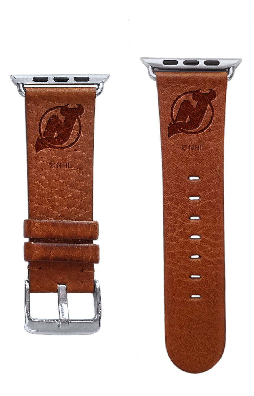 Gametime NHL New Jersey Devils Tan Leather Apple Watch Band (42