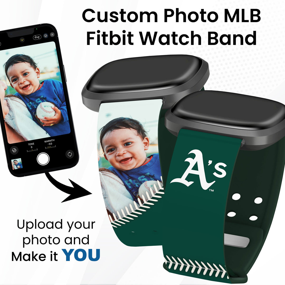 Oakland Athletics Custom Photo HD Fitbit Versa 3 &amp; Sense Band