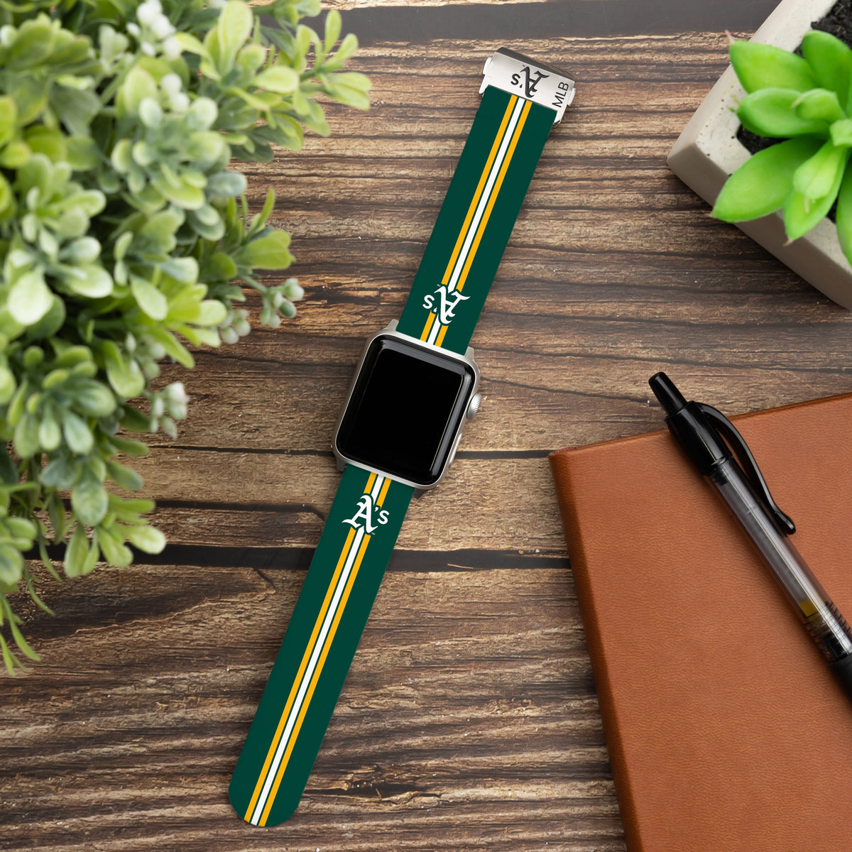 Game Time Oakland Athletics Signature Series Apple Watch Band With Engraved Buckle