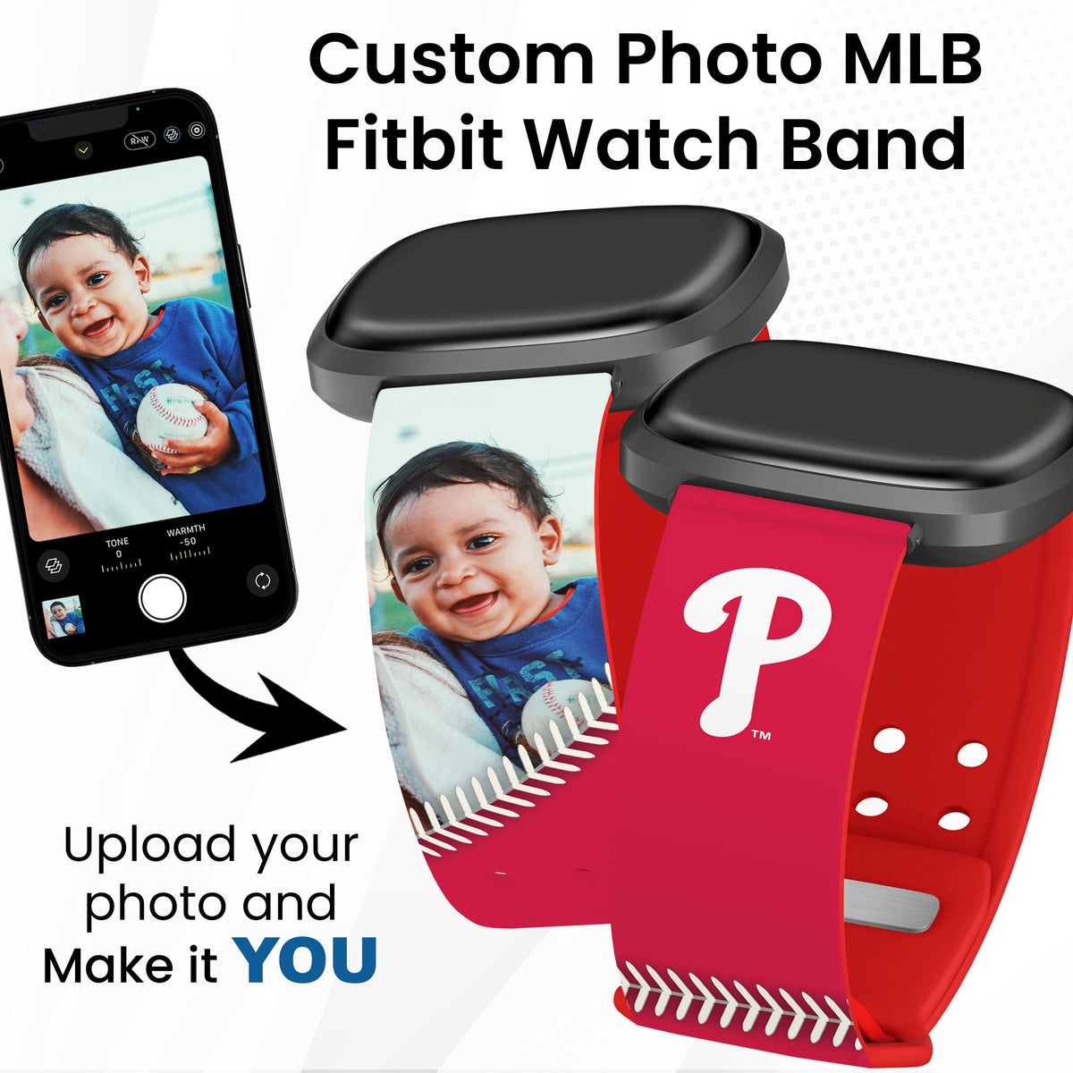 Philadelphia Phillies Custom Photo HD Fitbit Versa 3 &amp; Sense Band