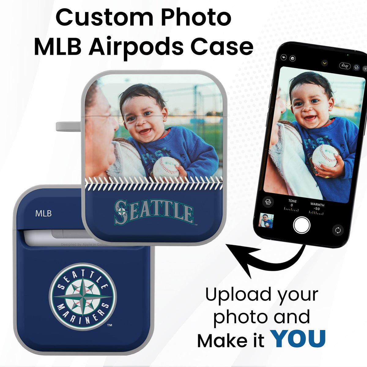 Seattle Mariners Custom Photo HDX Apple AirPods Gen 1 &amp; 2 Case Cover
