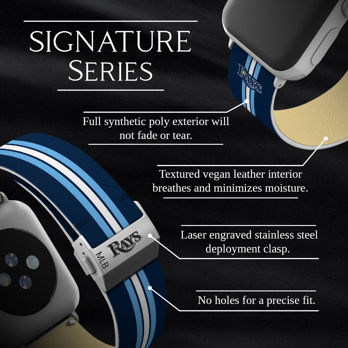 Game Time Tampa Bay Rays Signature Series Apple Watch Band With Engraved Buckle