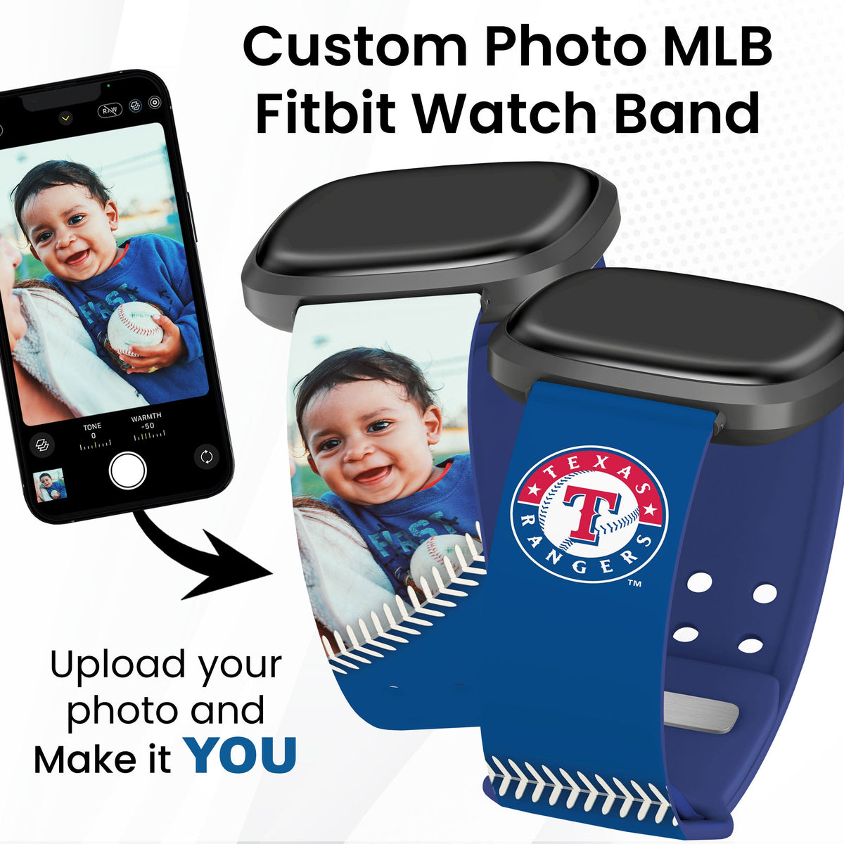 Texas Rangers Custom Photo HD Fitbit Versa 3 &amp; Sense Band